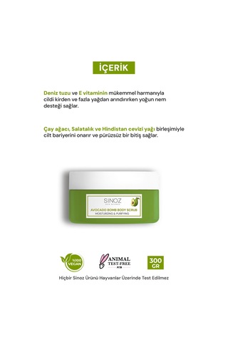 Sinoz Avokado Bomb Nemlendirici Ve Arındırıcı Vücut Peeling 300 G