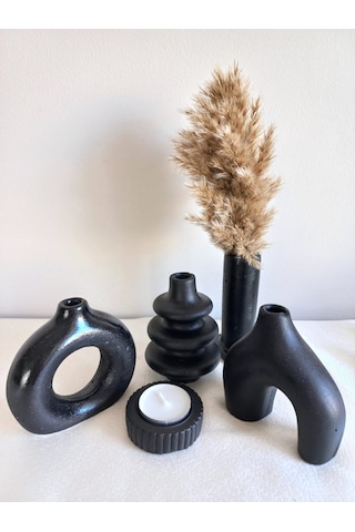 4 Lü Bohem Grup Vazo Seti Siyah