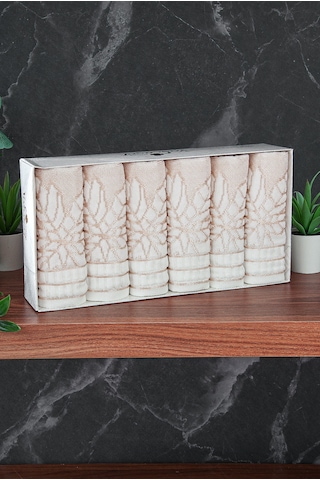 Çınar Jakarlı 6 Lı Kadife Pamuklu El Ve Yüz Havlu Seti 30x50 Cm - 00434- Gold Altın