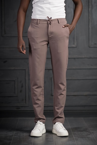 Perpant Beli Lastikli Ve İplikli Likralı Slimfit Yazlık Kumaş Jogger Pantolon Kahverengi