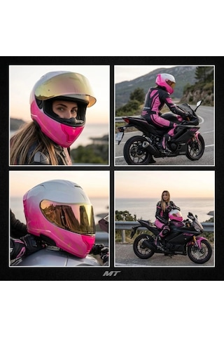 X340 Sweet Women Pembe-beyaz Kapalı Model Kask Güneş Vizörlü