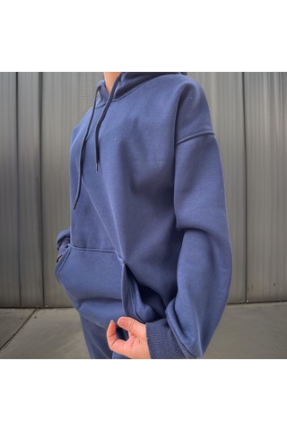 Ceyss Design Unisex Üç İplik Şardonlu Oversize Hoodieli Eşofman Takımı-lacivert Lacivert