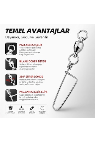 Valkyrie 25 Adet Rulmanlı Döner Klips Coastlock Snap 360 Paslanmaz Çelik Fırdöndü Seti