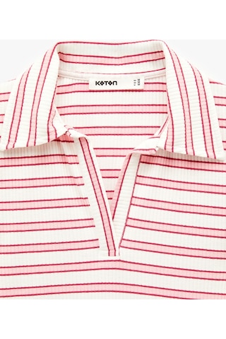 Koton Slim Fit Viskon Karışımlı Kısa Kollu Çizgili Polo Yaka Tişört Ekru Çizgili 6sak50458ek