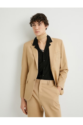 Koton Keten Ceket Blazer Slim Fit Düğmeli Cep Detaylı Bej 4sam50038hw Ekru