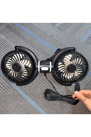 Xuweiwei Siyah Araba Vantilatörü Çift Başlıklı Ayarlanabilir Hızlı Yüksek Hava Akışlı Arka Koltuk Fanı