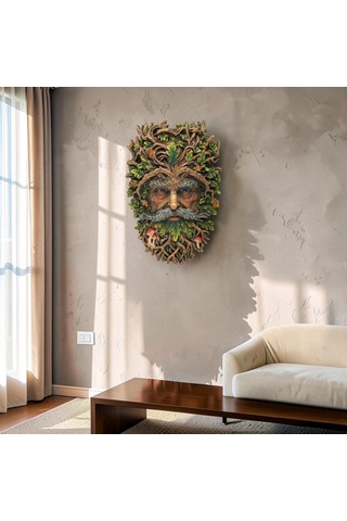 Wıse Yeşil Adam Duvar Maskı Dekoratif Obje Mitoloji Ve Doğa Temalı Poliresin Duvar Dekoru 26 Cm .