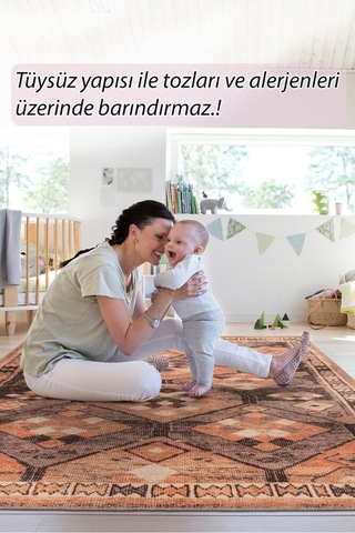 Foldy Etnik Desenli Dokuma Taban Dekoratif Kahverengi Halı Fl 55 Kahverengi 5