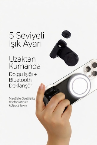 Manyetik Telefon Tutucu Selfie Işığı Bluetooth Kumandalı Tiktok Instagram Çekim Aparatı