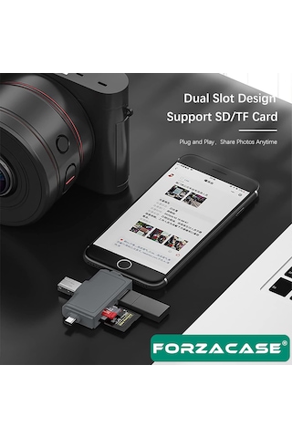 Forzacase Type-c, Lightning, Micro Usb Uyumlu Usb 3.0 Otg Sd Kart Okuyucu Çevirici Adaptör - Fc1159 1 Adet