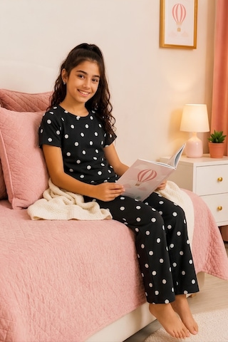 Modanino Kız Çocuk Pamuklu Milan Kumaş Pijama Takımı 8-16 Yaş 12699hc Siyah