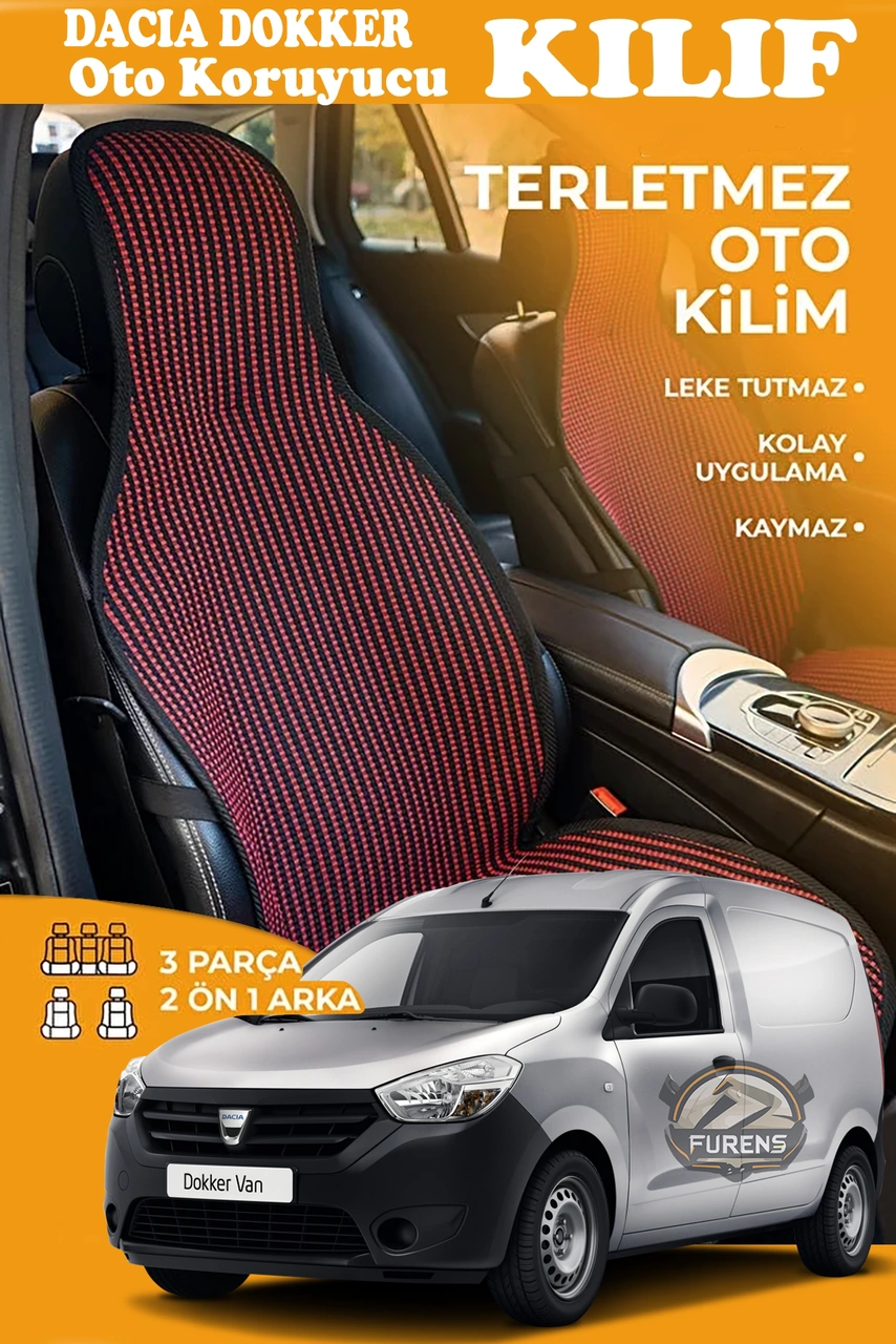 Dacia Dokker Uyumlu Kırmızı Prestij Serisi Dokuma Kumaş Oto Koltuk Kılıfı Ön Tam Arka Alt