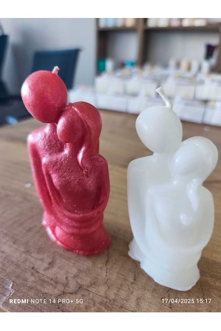 Bernami Mumluk Şamdanpinterest Kokulu Sevgili Sarılan Çift Mum Kırmızı Beyaz Set - 1 Adet Diğer