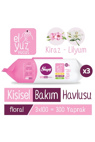 Sleepy Floral Kişisel Bakım Havlusu 3x100 300 Yaprak 3'lü