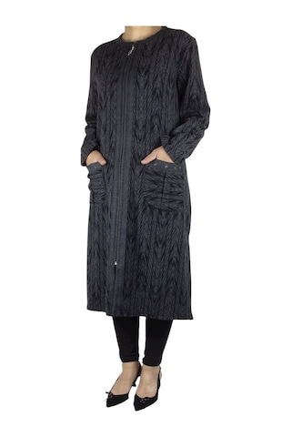 Kadın Önü Fermuarlı Üstten Cepli Kalın Kap Siyah