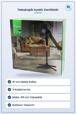 Vantilatör 16 İnç 41 Cm Ayaklı Teleskopik Katlanır Metal Kafes 3
