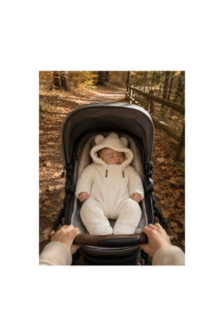 Omeca Concept Welsoft Peluş Bebek Tulumu Kapüşonlu Kulak Detaylı Kışlık Bebek Tulumu ekru