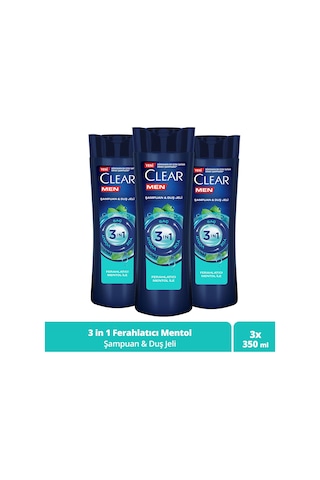 Clear Men Ferahlatıcı Mentol Etkisi 3 in 1 Şampuan & Duş Jeli 3 x 350 ML
