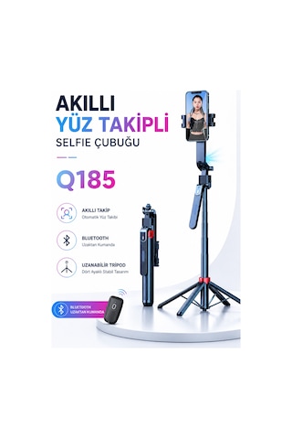 Q185 Akıllı Yüz Takip Özellikli Kameralı Kumandalı Canlı Yayın Selfi Çubuğu Gimbal Tripod 1.8m Otomatik Dönme Tripod Aı İzleme Çekim