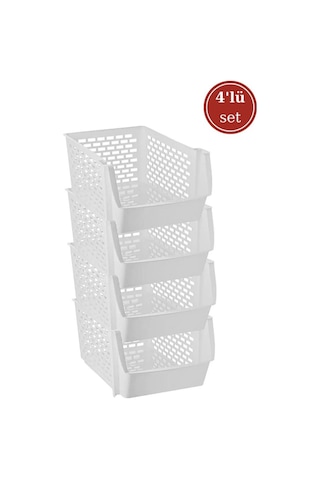 Flosoft 4 Katlı Ayrılabilir Mutfak Banyo Raf Buzdolabı Düzenleyici Organizer 4 Adet Beyaz