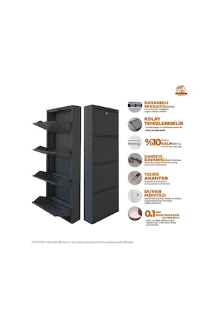 Kilitli 4'lü Metal Ayakkabılık - Antrasit