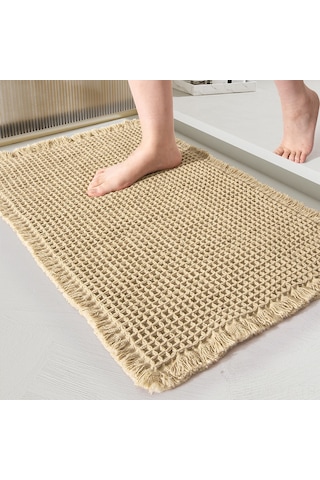 Yifomall Banyo Girişinde Kullanım İçin Anti Kayma, Su Emer, Makine Yıkama Uygun Modern Vafli Desenli Kahverengi Banyo Battaniyesi Diğer