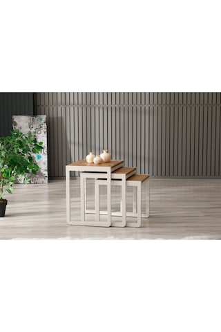 Sehpol Üçlü Zigon Sehpa 50x40x52/45x40x46/40x40x40 Beyaz