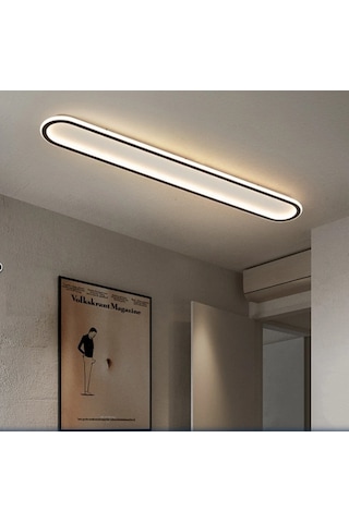 Siyah 120x16 cm Oval Avize 3000K Sarı Işık Led Tavan Lambası