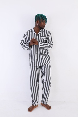 Moda Dua Kocabey 4007 Uzun Kol Çizgili Gaffur Erkek Pijama Takım Antrasit