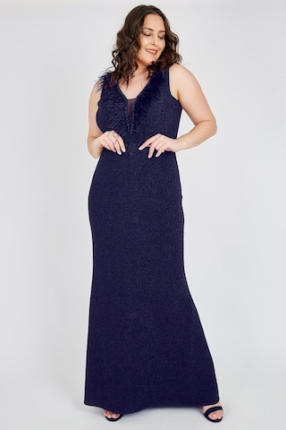 Ladies First Büyük Beden 3472 Lacivert Uzun Abiye Elbise