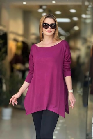 Kayık Yaka Asimetrik Bluz Mürdüm