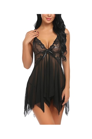 Kadın Seksi Siyah Tül Babydoll Gecelik 15500 Siyah