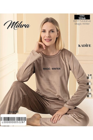 Mihra Kadın Kışlık Bisiklet Yaka Kadife Pijama Takımı 13166ka - 1 Adet Kahverengi