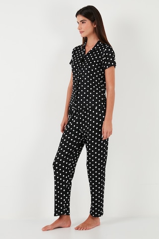 Lela Regular Fit Gömlek Yaka Kısa Kollu Bayan Pijama Takımı 65780124 Siyah