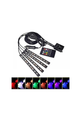 Araç Ayak Altı Led Lamba 12 Led 4 Lü Rgb Araç Içi Müziğe Duyarlı Aydınlatma Kumandalı 12 Led 4 Lü