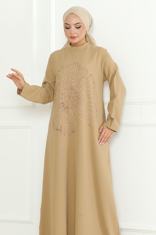 Zeral Taş İşlemeli Abiye 1200 - Vizon