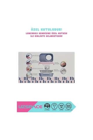 Uzspace Bento 1100ml Lunchbox Tek Katlı 3 Bölmeli Kaseli Çelik Sefer Tası Yemek Kutusu Turuncu-turkuaz Bakır