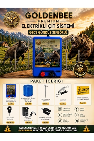 Goldenbee Start Kit Elektrikli Çit Sistemi Domuz Ve Ayı Kovucu 500mt Adaptörlü Model Set-101