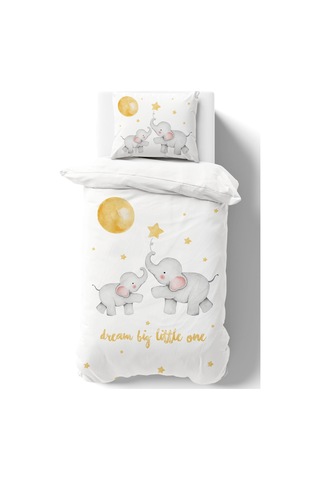 Organik Tek Kişilik Nevresim Takımı 160x220 - Hayalperest Fil Renkli