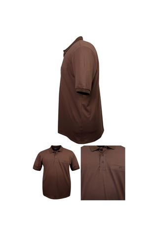 Erkek Büyük Beden 115 - 155 Kilo Arası Uygun Bedenli Likralı Pike Polo Yaka Cepli Tişört Kahverengi