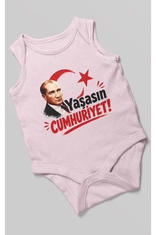 Morivokids Yaşasın Cumhuriyet Sıfır Kol Bebek Body %100 Pamuk Bebe Pembe