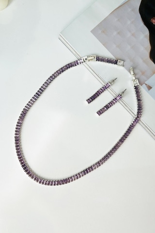 Allmisse Mor Zirkon Taşlı Silver 5 Mm Su Yolu Bijuteri Takı Seti - Parlak Silver