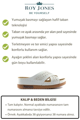 Roy Jones Kadın Ortopedik Yumuşak Tabanlı Terletmeyen Çift Bantlı Hasır Tipi Delikli Rahat Anne Ev İçi Terliği Beyaz