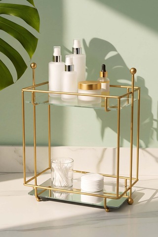 Gold 2 Katlı Banyo Organizer Tezgâh Üstü Düzenleyici Altın