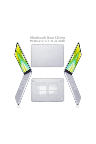 Macbook Neo 13 İnç A3404 Uyumlu Kılıf Kristal Kapak Şeffaf Parlak Tam Koruma Alt Üst Koruyucu