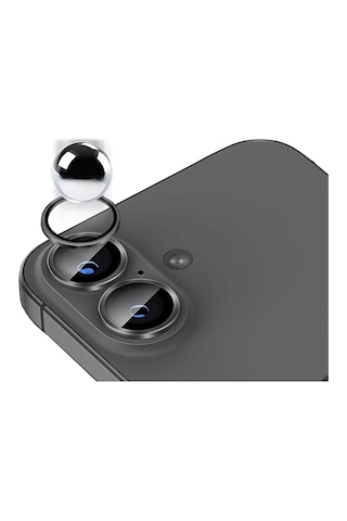 Apple Uyumlu iPhone 17 Metal Çerçeveli Temperli Kamera Lens Koruyucu Siyah