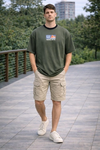 Alexander Gardi Bisiklet Yaka Baskılı Oversize T-shirt Haki