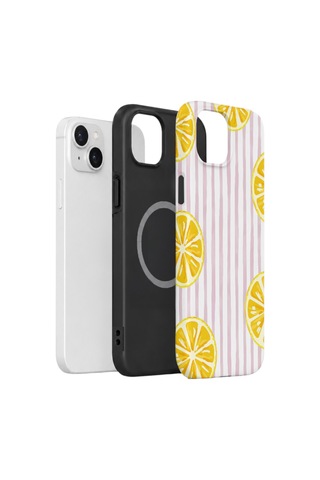 Apple iPhone Uyumlu 15 Vorian Çift Katmanlı Magsafe Kılıf Pink Lemon Window