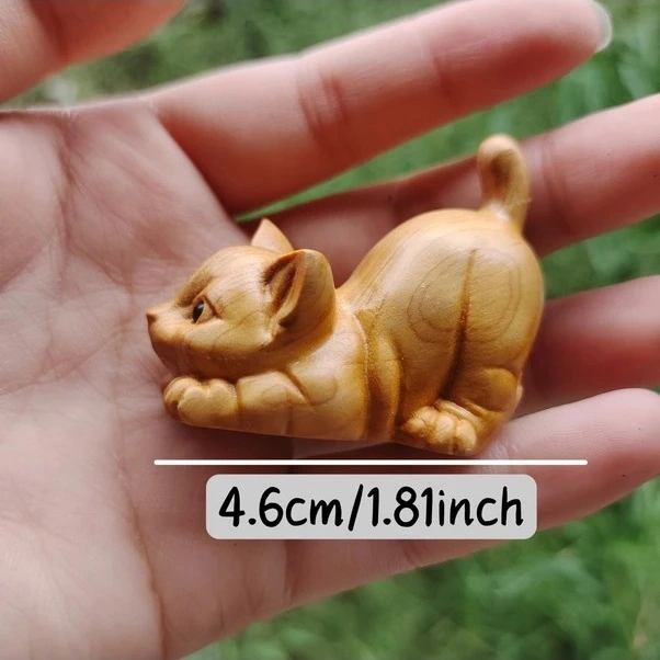 Trendooze Şirin El Yapımı Ahşap Kedi Heykeli - Ev & Ofis Dekoru, Güneşli022 Kedi