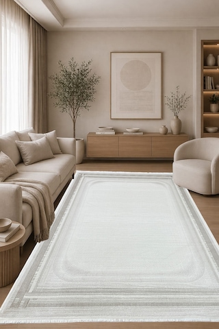 %100 Akrilik Yün Halı 4m2 Ve 6m2 Ebatlarında Modern Yumuşak Dokulu Salon Oturma Odası Mutfak Halısı Antialerjik Vizon 08284vizon